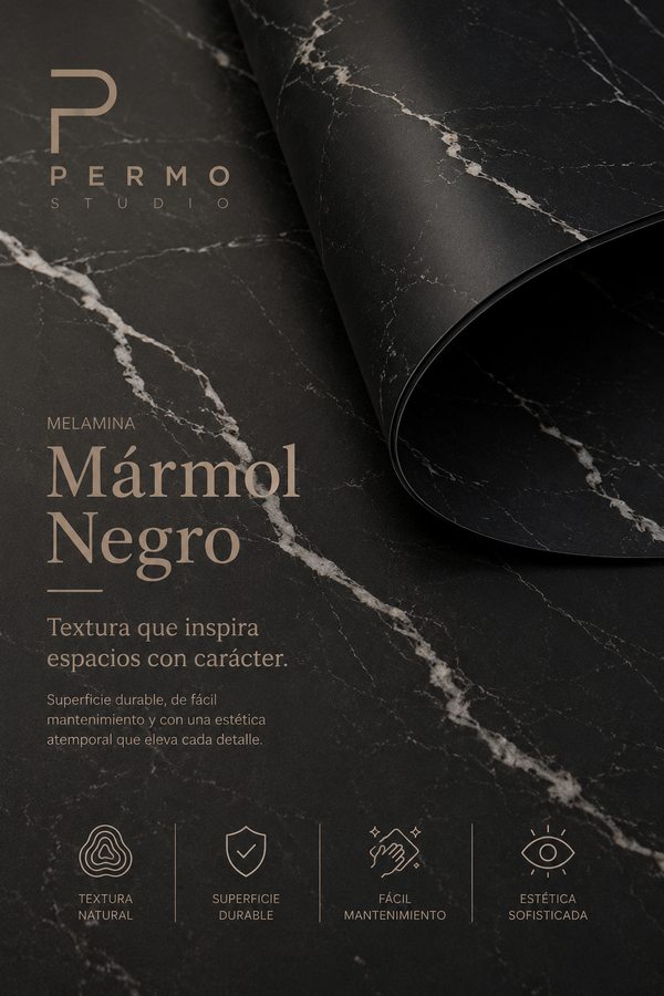 Melamina marmol negro — materiales Permo Studio